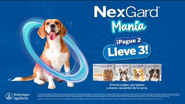 POR LA COMPRA DE 2 NEXGARD DOG DE LA MISMA REFERENCIA, LLEVA OTRA GRATIS DE IGUAL O MENOR VALOR. VALIDO HASTA SEP. 30 DE 2024